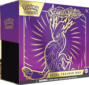 Pokemon Scarlet & Violet Elite Trainer Box - Miraidon - Purple and gold Pokemon Scarlet & Violet Elite Trainer Box featuring stylized Miraidon design on front.