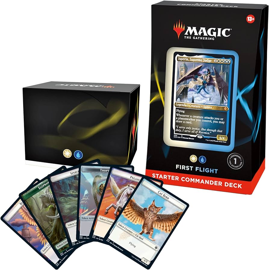 Magic: the Gathering - Starter Commander Decks - The Gathering Starter Commander Deck box with colorful, illustrated cards fanned out in front, featuring fantasy artwork and