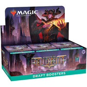 Magic: the Gathering - Streets of New Capenna - Draft Booster Box - The Gathering Streets of New Capenna draft booster box with dark purple cityscape art and fiery character illustration.
