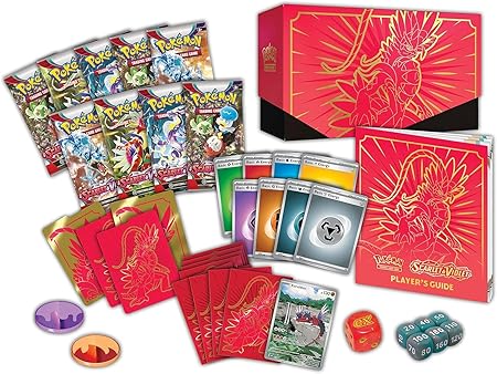 Pokemon Scarlet & Violet Elite Trainer Box - Koraidon - Red and black Pokemon Scarlet & Violet Elite Trainer Box featuring Koraidon artwork with booster packs, energy cards,.
