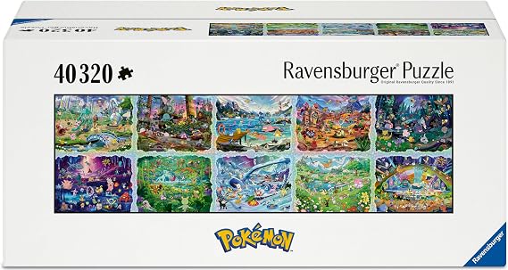 Pokémon Celebration Journey 40320 Piece Puzzle (PREORDER) - Rectangular puzzle box featuring colorful Pokemon-themed artwork grid and Ravensburger logo, 40,320-piece puzzle.