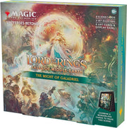Magic: The Gathering - Lord of the Rings: Tales of Middle-earth Scene Box: The Might of Galadriel - The Gathering Lord of the Rings Scene Box with vibrant fantasy artwork, green banner, and 3D scene window on front.