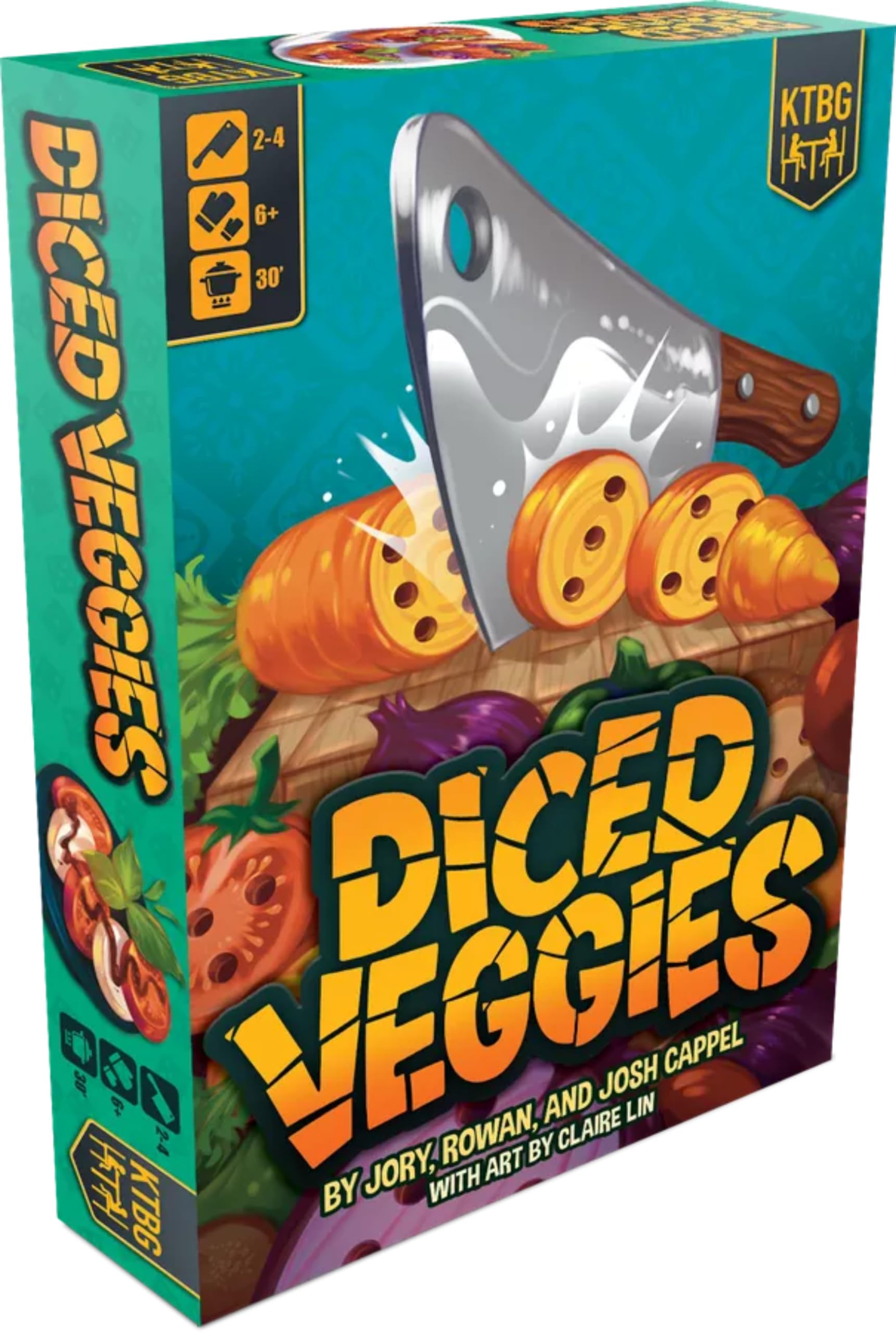 Diced Veggies - Colorful box of Diced Veggies game featuring sliced vegetable illustrations and a knife graphic on the cover.