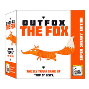 Outfox The Fox - White and orange rectangular box featuring a cartoon fox illustration for the trivia game Outfox The Fox Super Sneaky.