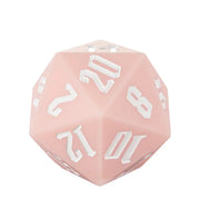 Giant Bouncy D20 - Pink - Large pink 20-sided bouncy dice with white numbers and a smooth matte finish.
