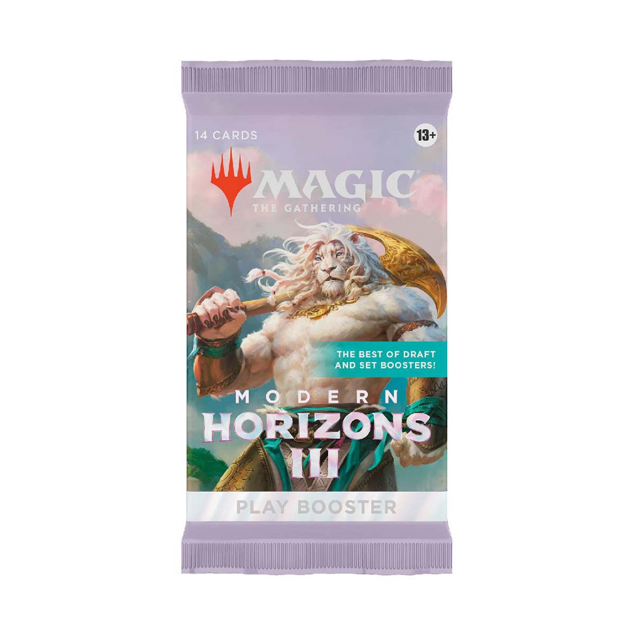 Magic: The Gathering - Modern Horizons 3 Play Booster Pack - The Gathering Modern Horizons 3 with Zeus-like figure and white text.