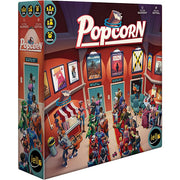 Popcorn - Colorful board game box featuring cartoon theater scene with characters and movie posters, titled Popcorn.