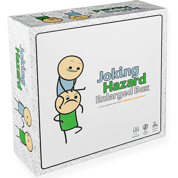 Joking Hazard: Enlarged Boxes (PREORDER) - White rectangular game box with cartoon characters stacked and colorful title "Joking Hazard Enlarged Box" on front.