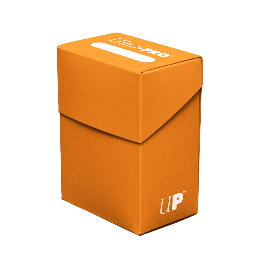 Ultra Pro Poly Deck Box - Orange - Bright orange rectangular poly deck box with a fold-over lid and white Ultra Pro logo on top and "UP" initials on the front.