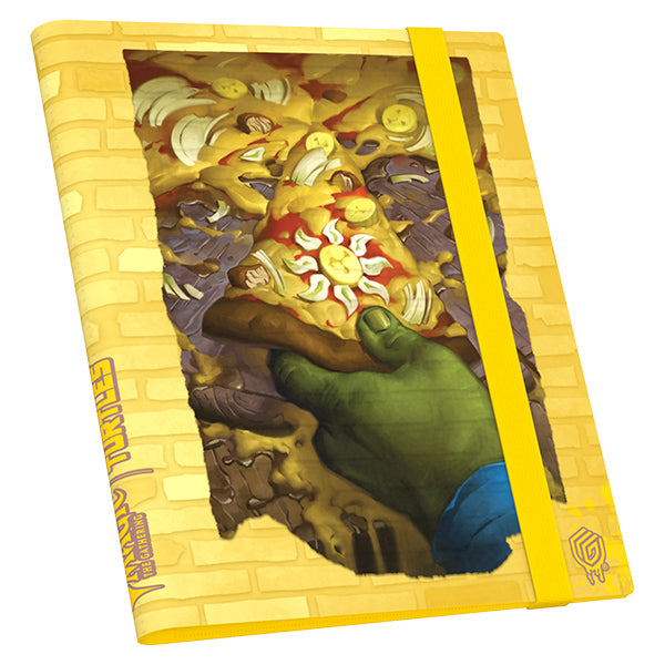 Ultimate Guard18-Pocket FlexXFolio 360 Portfolio: Teenage Mutant Ninja Turtles - Plains - Yellow card portfolio with a large pizza slice graphic held by a green hand, featuring Teenage Mutant Ninja Turtles design.
