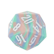 Giant Bouncy D20 - Pastel Stripes - Giant pastel striped 20-sided bouncy dice with white numbers on soft rubber material.