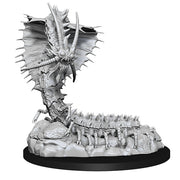 D&D Nolzur's Marvelous Miniatures: Young Remorhaz - Unpainted gray resin miniature of a young Remorhaz with segmented body, spiked tail, and large frilled crest on round base.