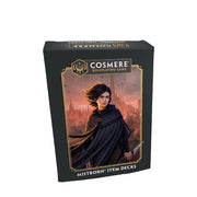 Cosmere RPG: Mistborn Item Deck (PREORDER) - Black rectangular box featuring a character in dark cloak with wind-swept hair against a dusk sky labeled Cosmere Mistborn.