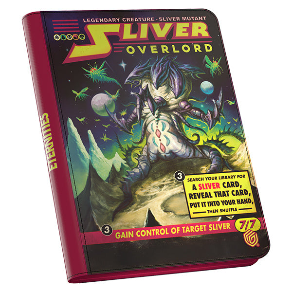 Ultimate Guard 18-Pocket Zipfolio: Magic the Gathering: Edge of Eternities - Sliver Overlord - Red card binder with 18 pockets featuring fantasy artwork of a monstrous creature labeled "Sliver Overlord" with green and.