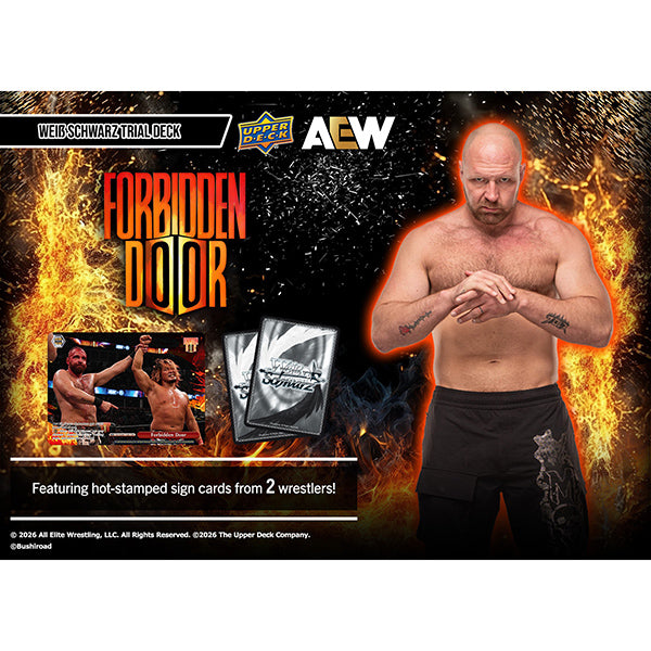 Weiss Schwarz: Forbidden Door 1 AEW Trial Deck (PREORDER) - Weiss Schwarz Forbidden Door AEW Trial Deck box with fiery black and orange background and wrestler image.