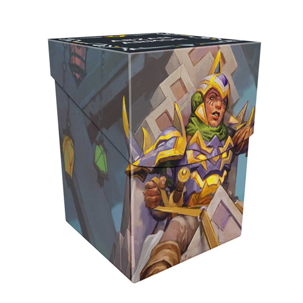 Deckbox PRO 100+ Tarkir Dragonstorm - Felothar the Steadfast / Betor, Ancestor's Voice - Sturdy rectangular card deck box featuring vibrant fantasy warrior artwork in purple armor with a geometric background.