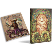Cats of Catthulhu, 10th Anniversary Edition Box Set - Core & Adventure Books - Two fantasy role-playing books featuring cats with tentacles; one with a brown cat-octopus hybrid on beige cover, the other.