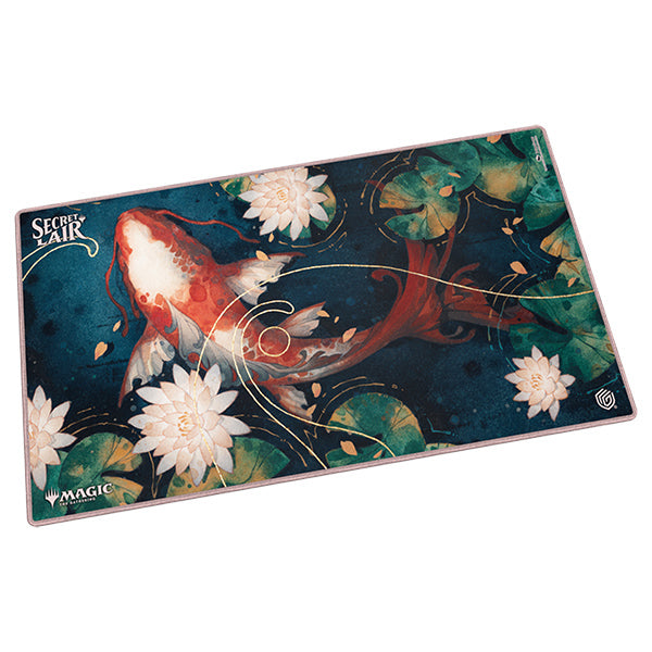Ultimate Guard Playmat: Magic the Gathering Secret Lair - Dandan - Dark teal playmat featuring koi fish and white lotus flowers with intricate gold swirls.