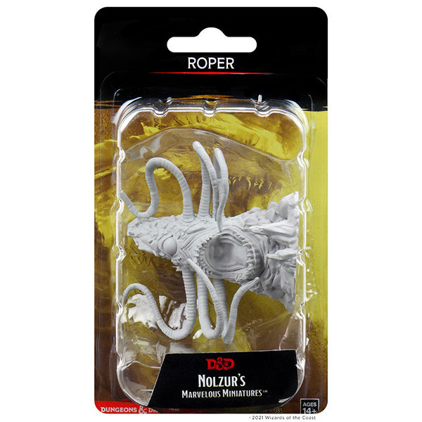 D&D Nolzur's Marvelous Miniatures: Roper - Unpainted gray plastic miniature of a fantastical roper creature with multiple tentacle-like appendages and a rocky, armored