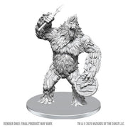 D&D Nolzur's Marvelous Miniatures: Classic Yeti (PREORDER) - Unpainted gray plastic Yeti miniature with fur texture, holding axe and wooden shield on round base.