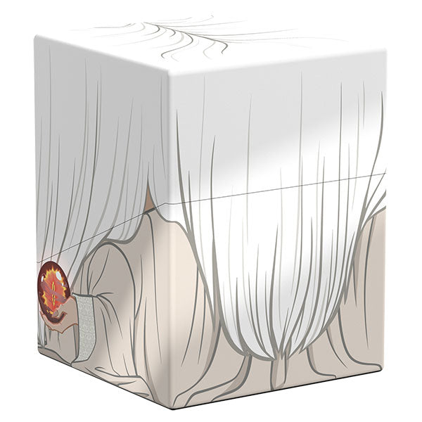 Squaroes Boulder 100+: The Lord of the Rings - Saruman (PREORDER) - White and beige rectangular deck box featuring a detailed illustration of Saruman's long white hair and hand holding a.