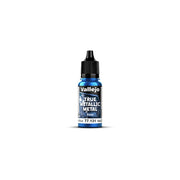 Vallejo True Metallic Metal Base: Sapphire Blue (18ml) - Small plastic dropper bottle with metallic sapphire blue paint and black cap labeled Vallejo True Metallic Metal Base.