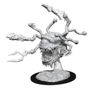 D&D Nolzur's Marvelous Minis: Beholder Zombie - Unpainted gray plastic miniature of a zombie beholder with multiple eyestalks, sharp teeth, and clawed tentacles on a.