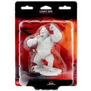 D&D Nolzur's Marvelous Miniatures: Giant Ape - Unpainted gray plastic miniature of a roaring giant ape with raised fists in dynamic pose, on round base.