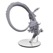 Pathfinder Battles Deep Cuts: Adult Underworld Dragon - Gray detailed dragon miniature with elongated serpentine body and multiple horns on its head mounted on a round base.