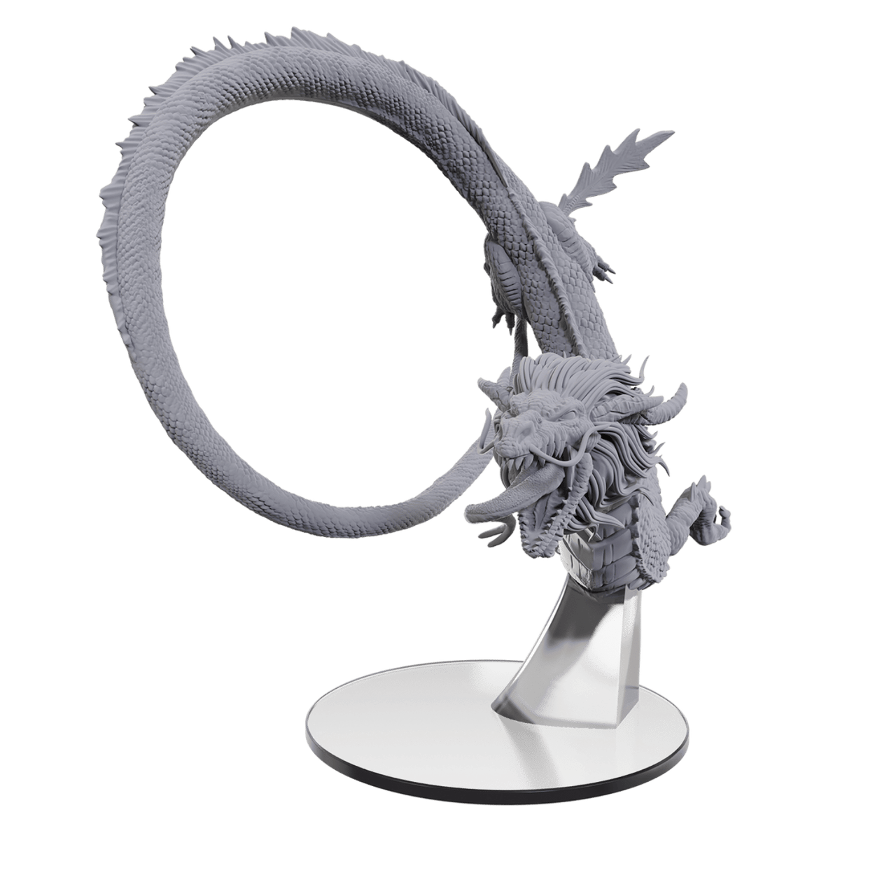 Pathfinder Battles Deep Cuts: Adult Underworld Dragon - Gray detailed dragon miniature with elongated serpentine body and multiple horns on its head mounted on a round base.