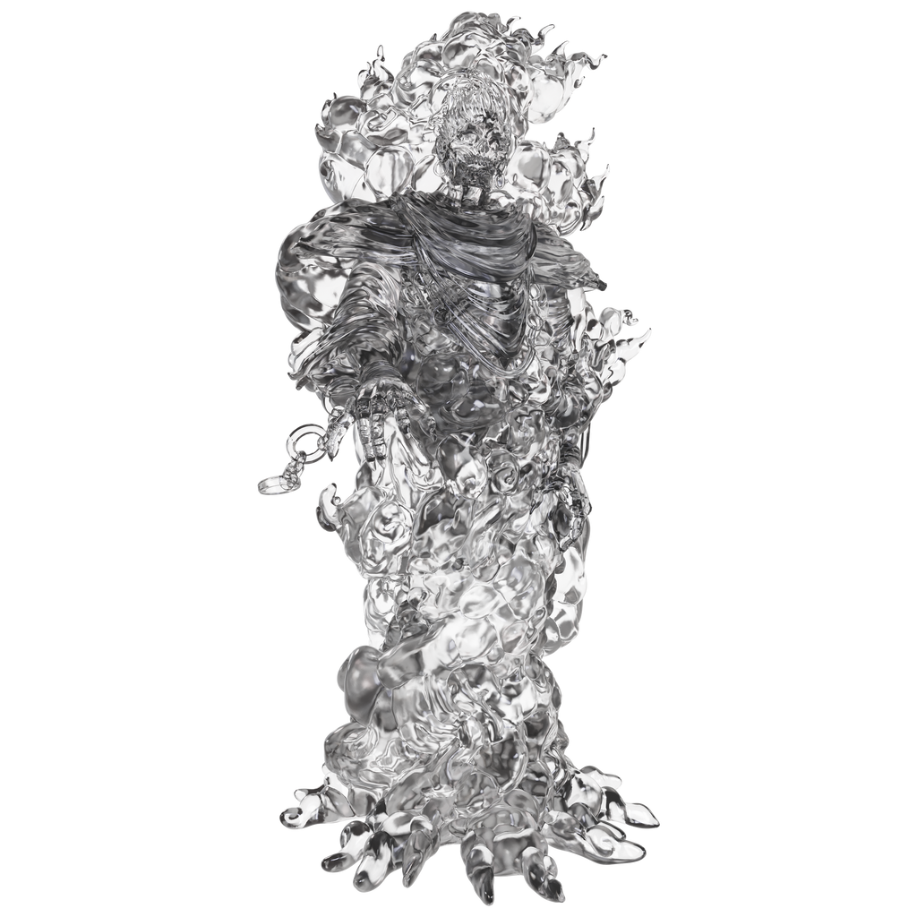 D&D Nolzur's Marvelous Miniatures: Spectral Cloud - Clear translucent plastic miniature of a ghostly skeletal figure surrounded by swirling spectral smoke.