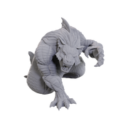 D&D Nolzur's Marvelous Miniatures: Sea Lion - Gray plastic miniature of a fierce sea lion creature with muscular limbs, sharp teeth, and a fin on its back, in a crouching