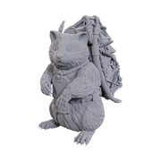 D&D Nolzur's Marvelous Miniatures: Giant Space Hamster - Unpainted gray resin miniature of a giant space hamster with textured fur and a detailed rocket pack on its back.