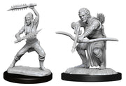 D&D Nolzur's Marvelous Minis: Shifter Wildhunt Ranger - Gray resin miniature of a wildhunt ranger in dynamic pose wielding a serrated sword and a bow with quiver of arrows on back.