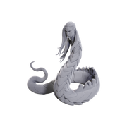 Pathfinder Deep Cuts: Lunar Naga - Unpainted gray resin miniature of a coiled naga with serpentine tail and humanoid upper body, detailed scales and flowing.