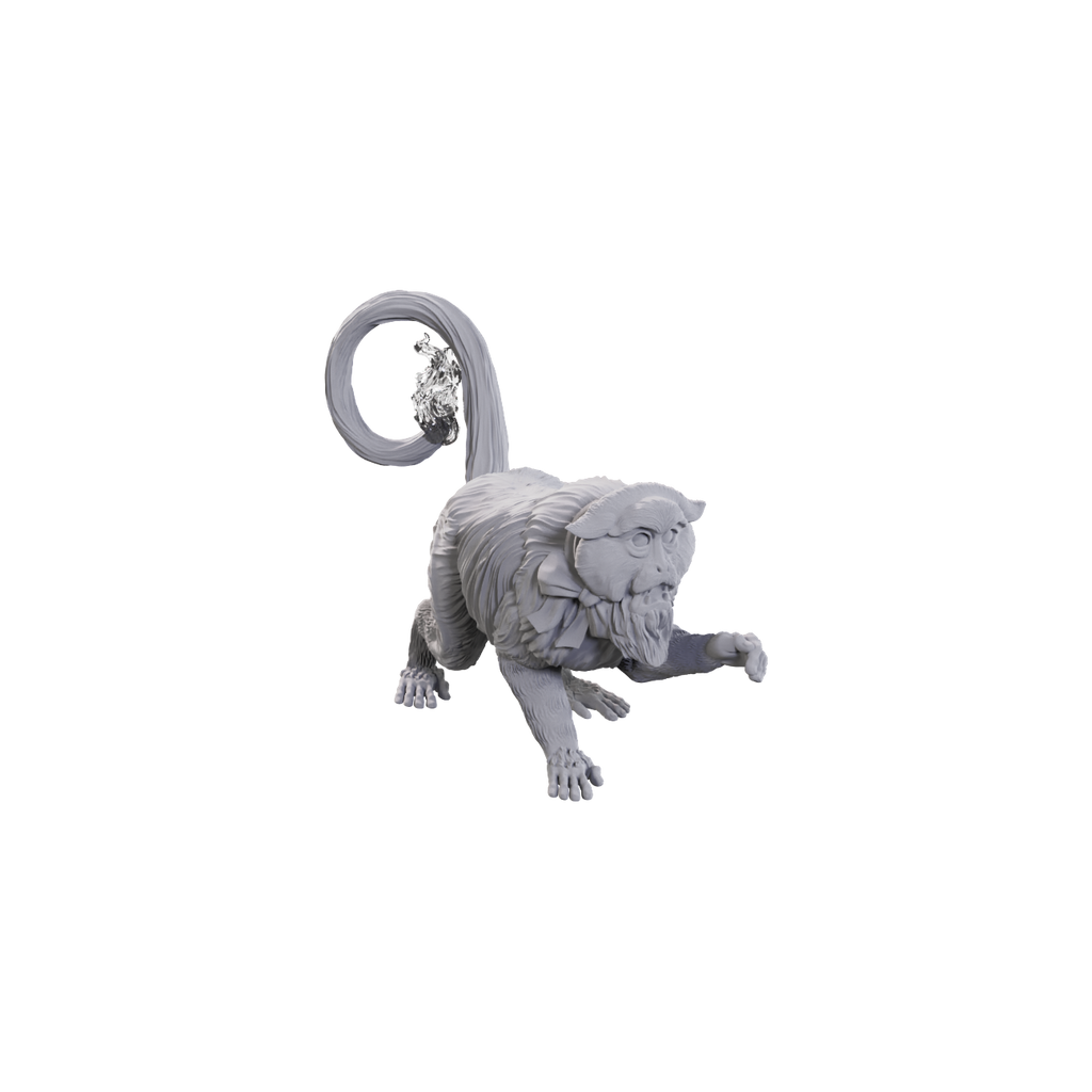 Critical Role: Unpainted Miniatures: Fearne Calloway & Mister - Unpainted gray resin miniature of a fantasy feline creature with a curled tail and detailed fur texture.