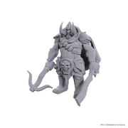 D&D Nolzur's Marvelous Miniatures: Orthon - Unpainted gray resin miniature of armored fantasy warrior holding a curved sword and a large shield with horned helmet.