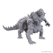 D&D Nolzur's Marvelous Miniatures: Gem Stalker - Gray unpainted reptilian creature miniature with sharp claws, spiked tail, and armored plates.