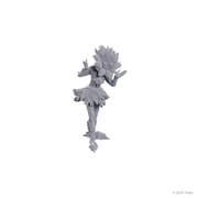 Pathfinder Battles Deep Cuts: Sunflower Leshy and Fruit Leshy - Gray resin miniature of a humanoid figure with sunflower head and leafy, vine-like clothing in a dynamic pose.