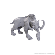 Critical Role Unpainted Miniatures: Moorbounder - Unpainted gray resin miniature of a quadruped creature with large curved horns, shaggy mane, and elongated trunk-like snout.