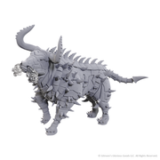 Critical Role Unpainted Miniatures: Miskath Gorgon - Gray unpainted fantasy miniature of a spiked, quadruped creature with a horned head and segmented armor plates.