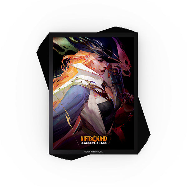Card Sleeves: Riftbound Origins - Miss Fortune - Card sleeves featuring Miss Fortune from League of Legends with vibrant orange and purple tones and dynamic fantasy artwork.