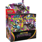 Pokémon TCG: Mega Evolution 5: Pitch Black - Booster Display - Colorful Pokémon TCG Mega Evolution 5 Pitch Black booster display box with dynamic black and purple artwork and glowing.