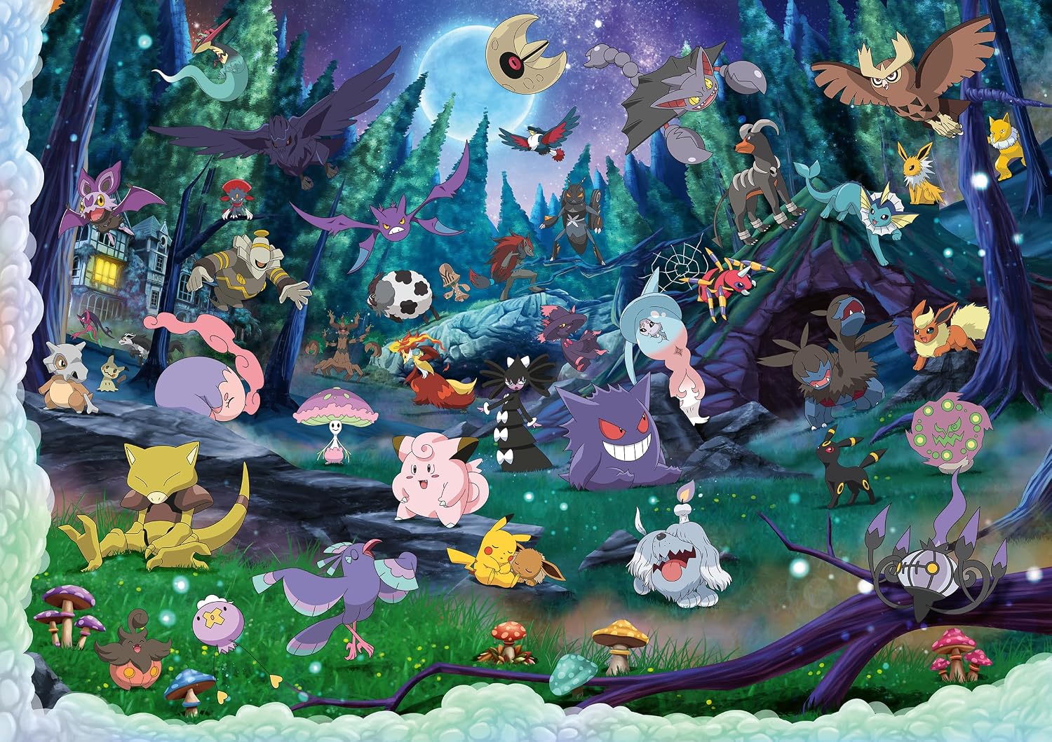 Pokémon Celebration Journey 40320 Piece Puzzle (PREORDER) - Colorful Pokémon-themed 40320-piece puzzle featuring diverse Pokémon characters in a vibrant forest setting with glowing.