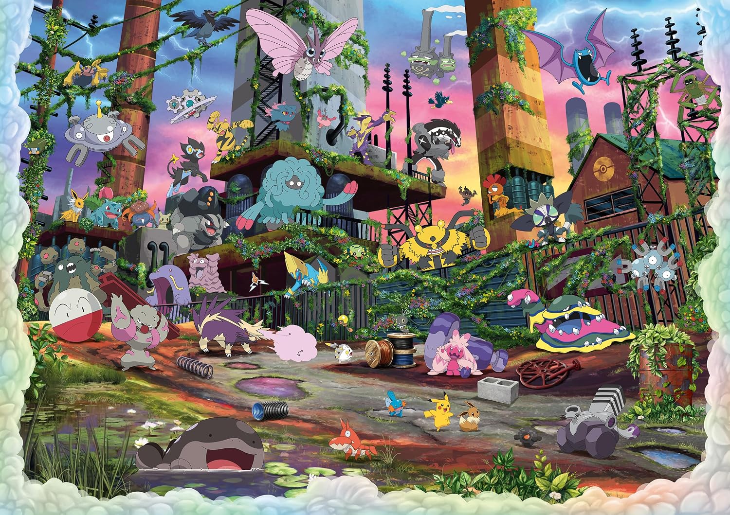 Pokémon Celebration Journey 40320 Piece Puzzle (PREORDER) - Colorful 40320-piece Pokémon puzzle featuring multiple Pokémon characters in a vibrant fantasy cityscape with lush greenery.