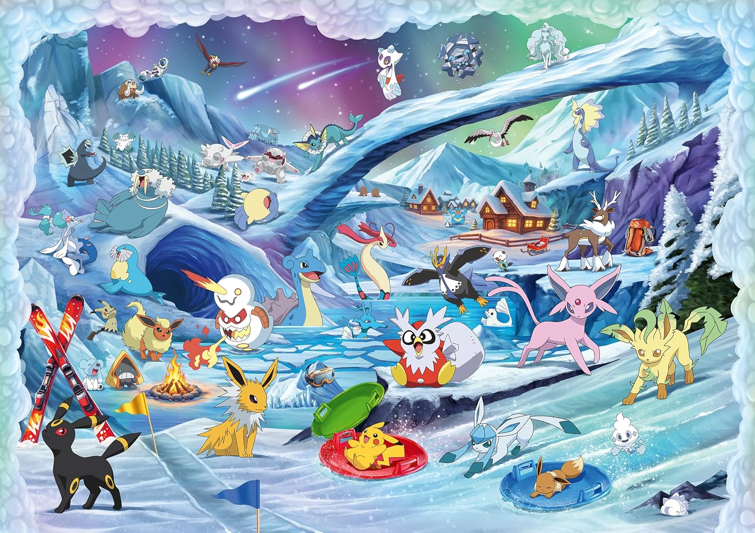 Pokémon Celebration Journey 40320 Piece Puzzle (PREORDER) - Colorful 40320-piece Pokémon puzzle featuring diverse Pokémon characters in a snowy and icy fantasy landscape.