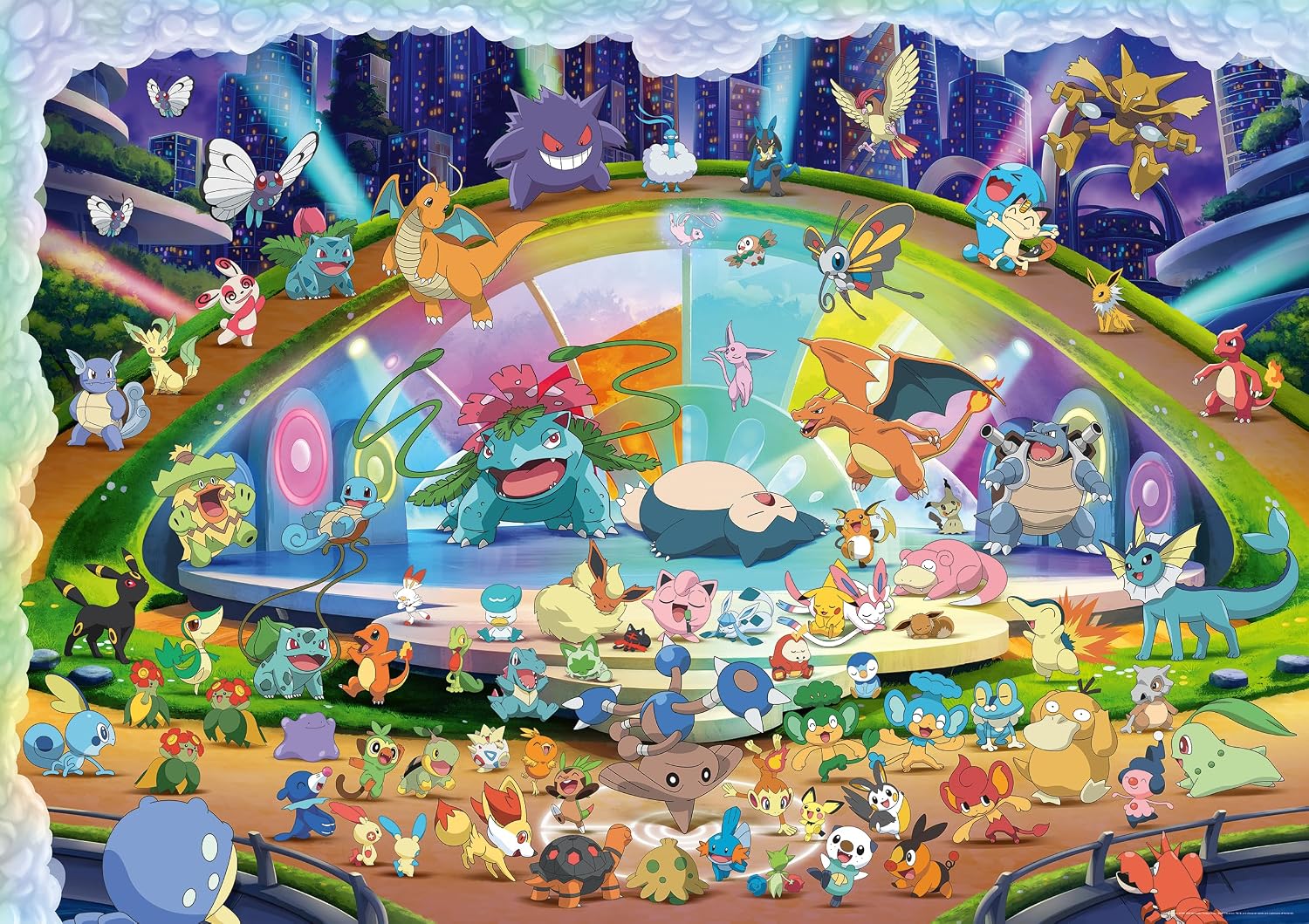 Pokémon Celebration Journey 40320 Piece Puzzle (PREORDER) - Colorful Pokémon-themed puzzle artwork featuring various characters in a vibrant outdoor scene with a rainbow and waterfall.