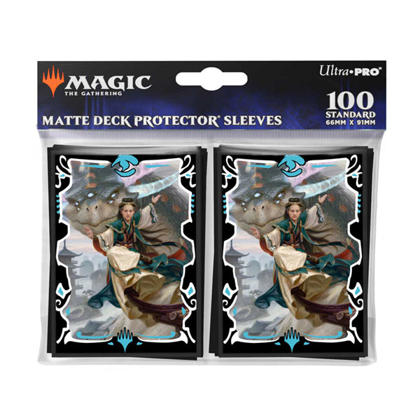 Deck Protectors - Tarkir Dragonstorm - Kotis, Sibsig Champion (100ct) - Matte black card sleeves with fantasy artwork of female warrior in a flowing cloak holding a staff, 100 standard size deck.