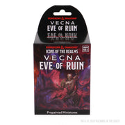 D&D Icons of the Realms: Vecna: Eve of Ruin Booster - Eve of Ruin booster pack box featuring dark purple and red fantasy artwork and prepainted miniatures label.