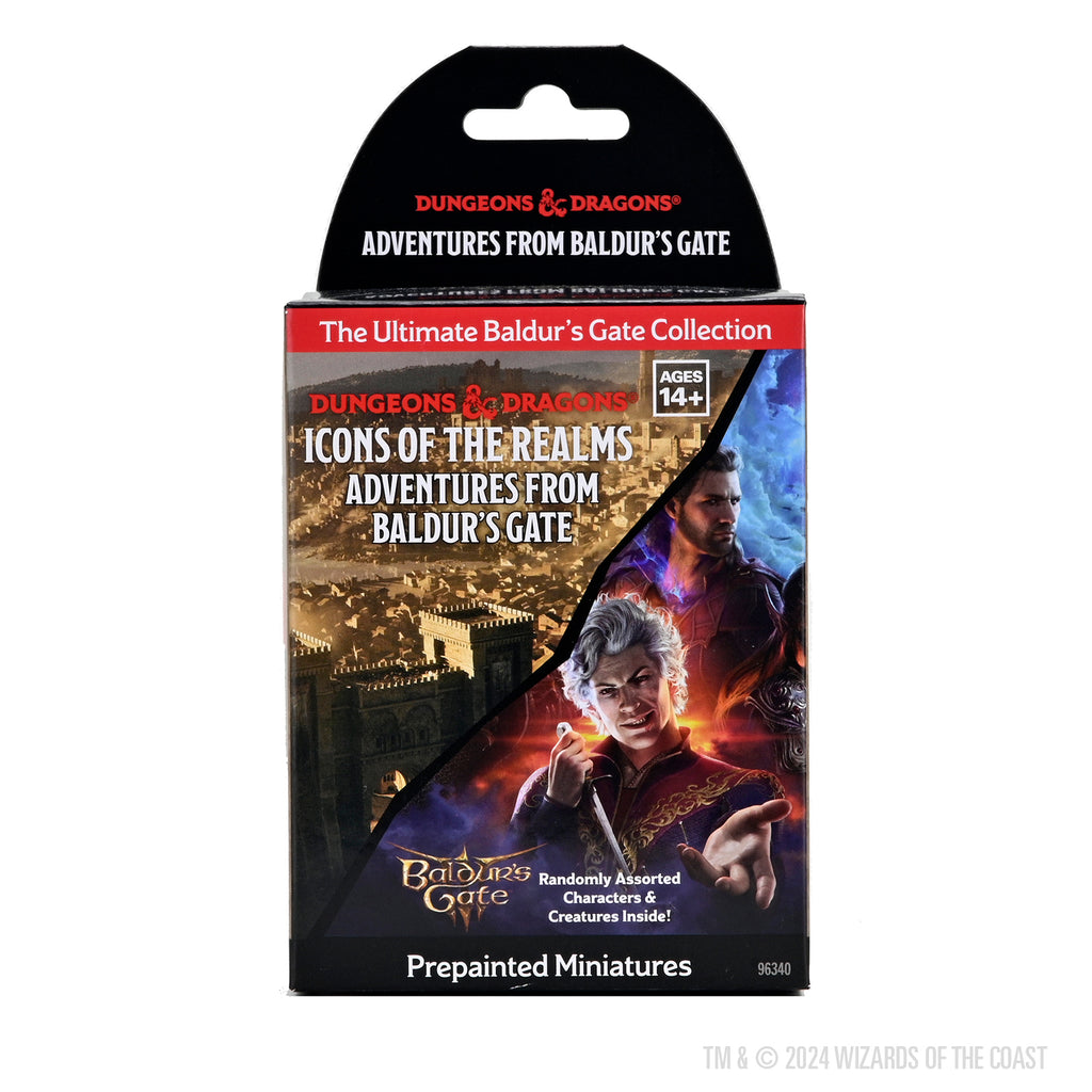 D&D Icons of the Realms: Adventures From Baldurs Gate Booster - D&D Icons of the Realms Adventures From Baldurs Gate Booster pack with illustrated fantasy characters on black and red.
